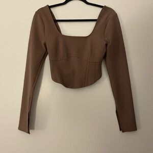 Abercrombie & Fitch Brown Long Sleeve Square Neck Crop Top